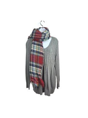 Plaid Fringe Scarf Red Multicolor Soft Warm Accessory (Mix & Match 3/$15)